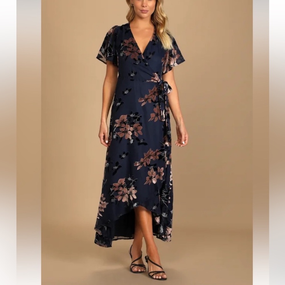 Lulus Floral Burnout Velvet Wrap Dress